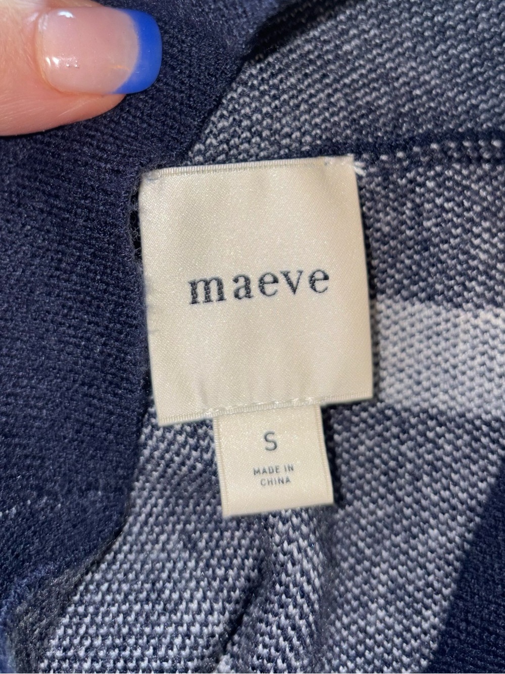 Maeve Carys Mock Neck Striped Sweater Top Navy Ivory Oversized Small - Picture 4 of 5